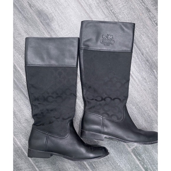 Coach Chrissi Signature Logo Khaki & Tall Boot Riding Boot Size‎ 7.5 - Picture 1 of 5